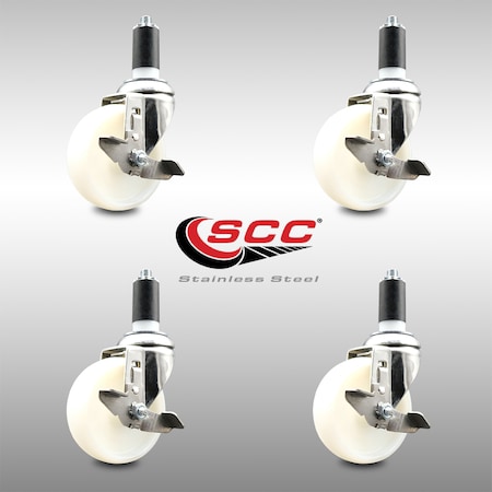 Service Caster 4 Inch 316SS Nylon Wheel Swivel 1-1/4 Inch Expanding Stem Caster Set Brake SCC SCC-SS316EX20S414-NYS-TLB-114-4